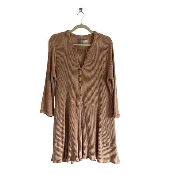 Free People Beach Blossom mini Dress Henley ribbed boho cottage core peach Sz S - Picture 2 of 10